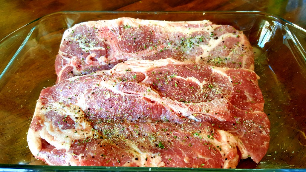 Pork steaks getting their dry brine on. 