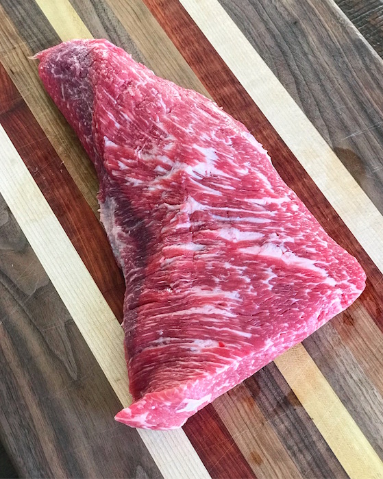 Raw Tri tip with marbling.