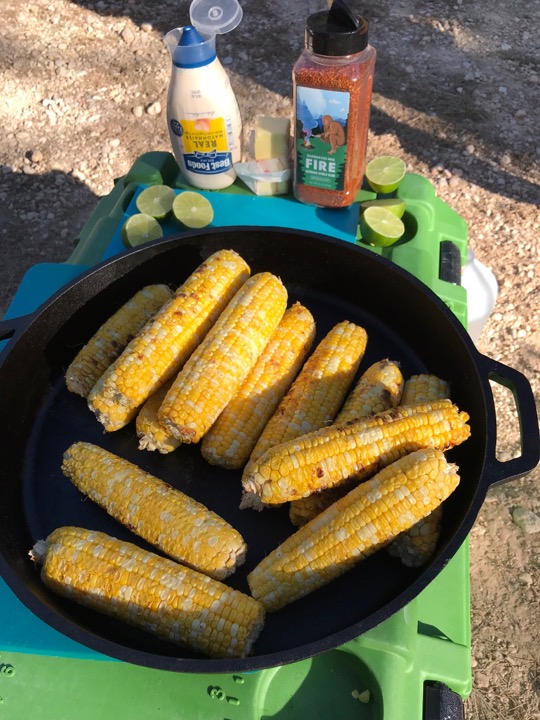 Round up your ingredients for the elotes (Mexican street corn). 