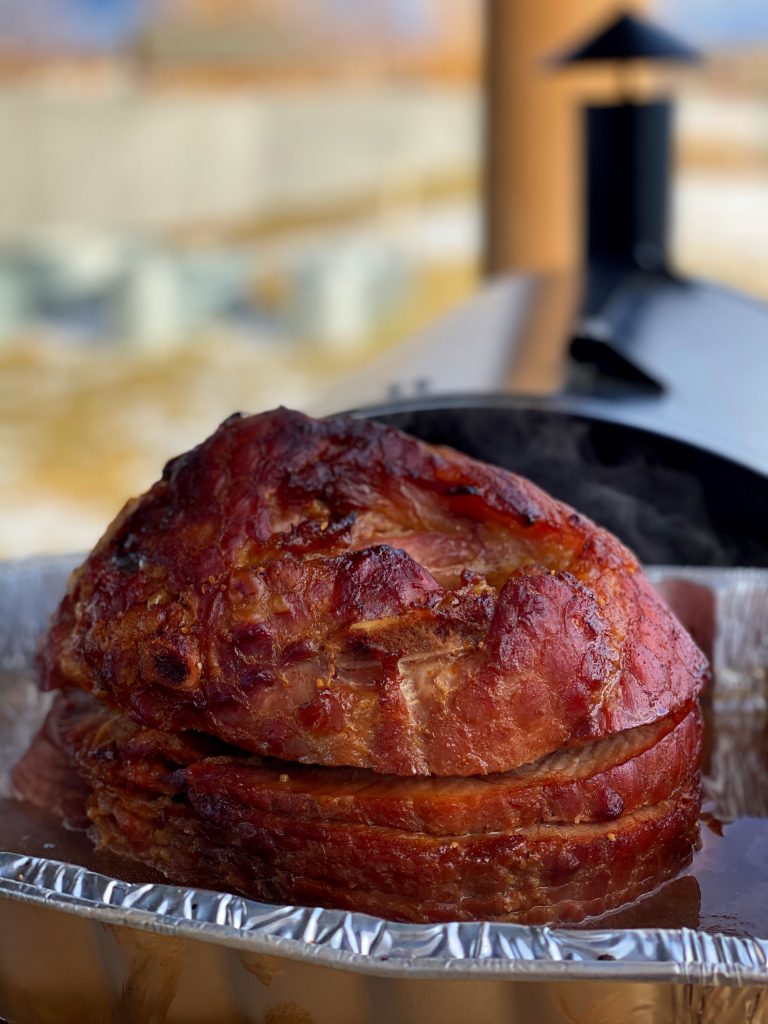 Smoked ham fresh off the grill.