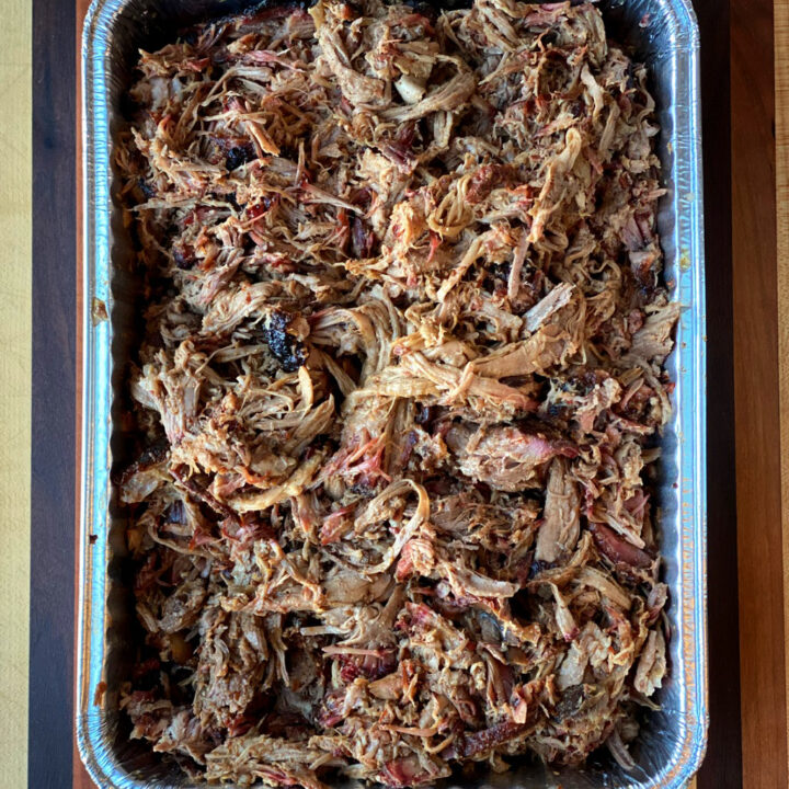 Hot and fast pulled pork shredded and ready to eat.