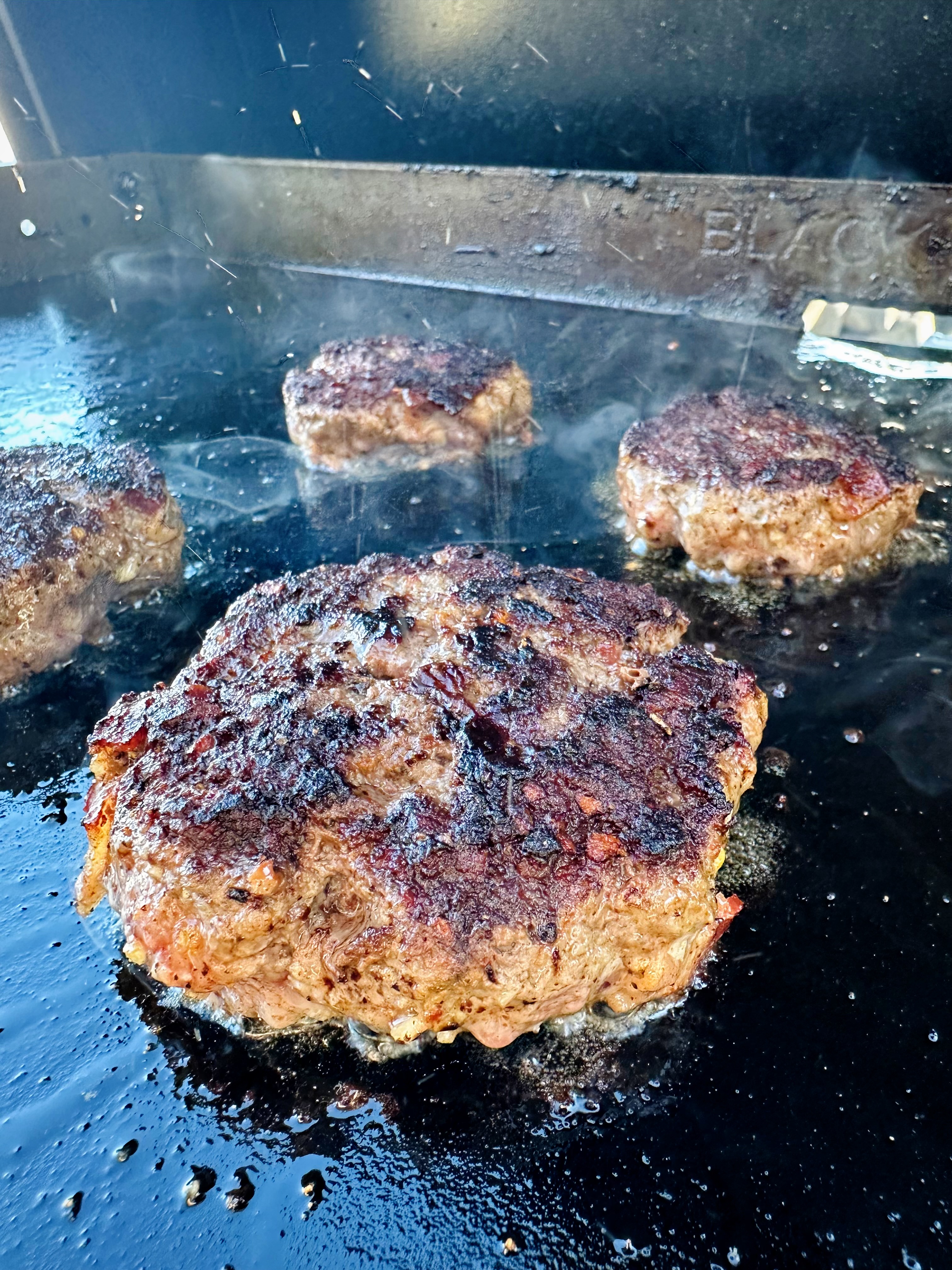 Burgers on the griddle. 