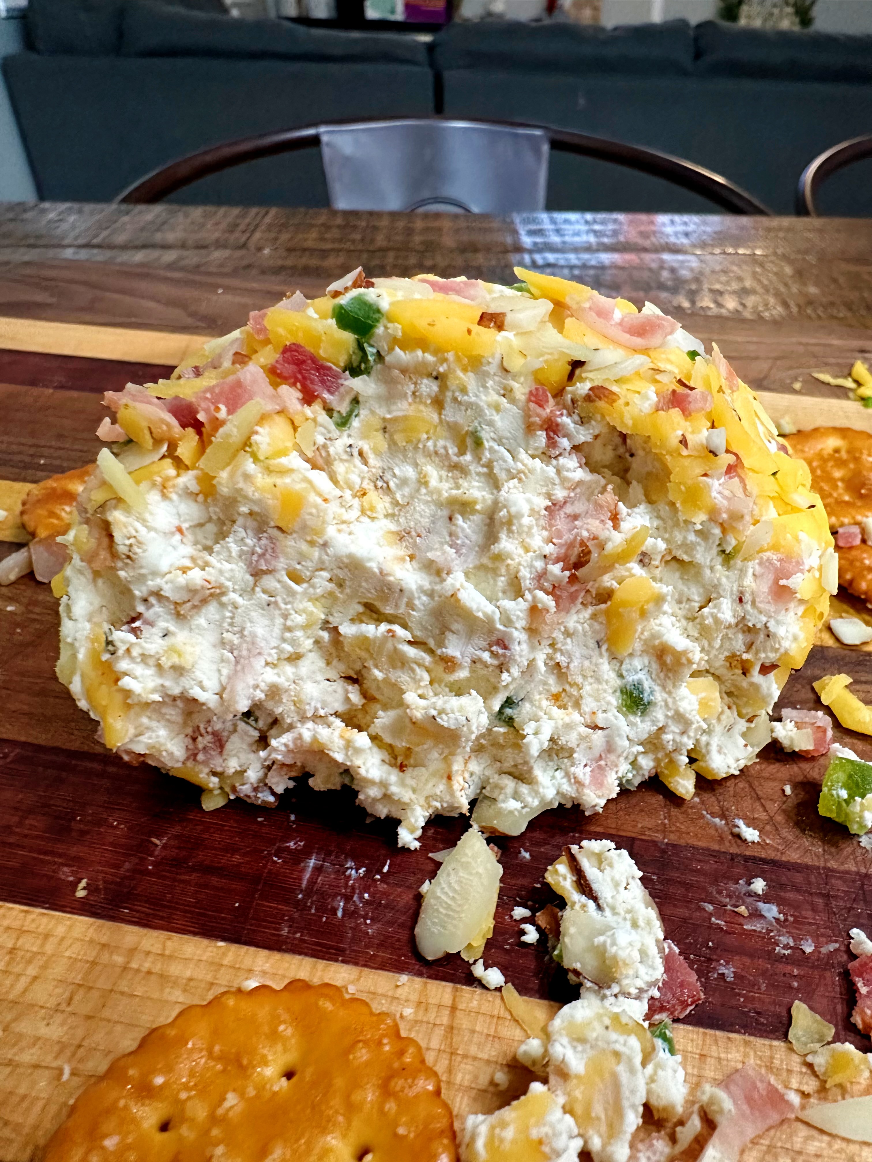 The inside of a jalapeño cheese ball. 