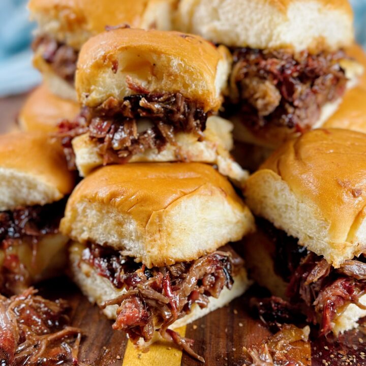 Stack of BBQ beef sliders